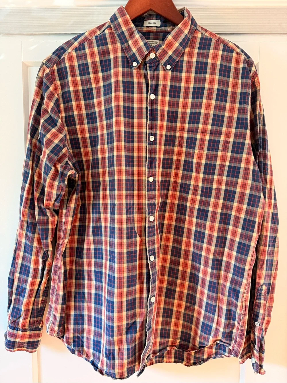J. Crew Men's Plaid Button-Down Shirt in Red, Blue and Cream